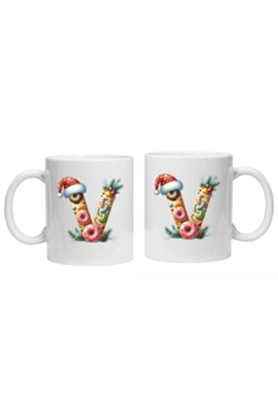 CRD PRINT Personalized mug with winter print 'letter V', White,