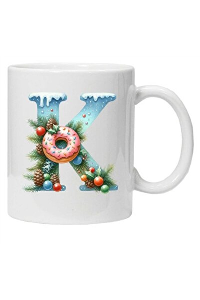 CRD PRINT Personalized winter print mug 'letter K', White,