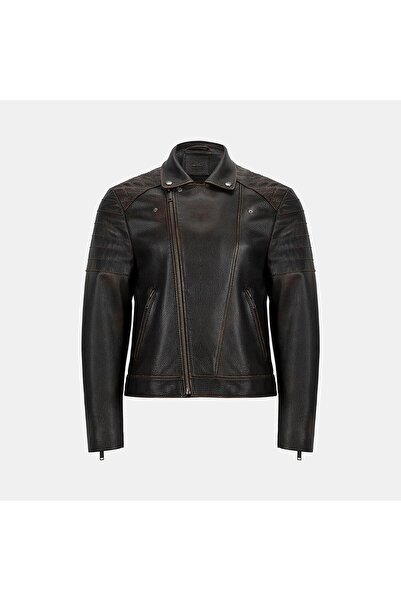 Desa Men's Black Vintage Leather Biker Jacket