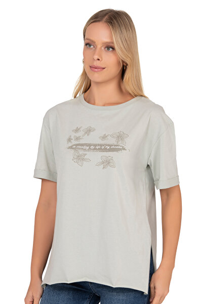 ÖZKAN underwear Özkan 27599 Women's 100% Cotton Lycra-Free Single Jersey Combed Cotton Fabric Crew Neck Short Sleeve T-Shirt