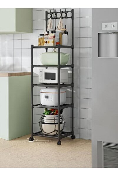 DOMEET رف منظم للأرفف بخمس طبقات، منظم أرفف تخزين للمطبخ مع خطافات علوية، رف ...