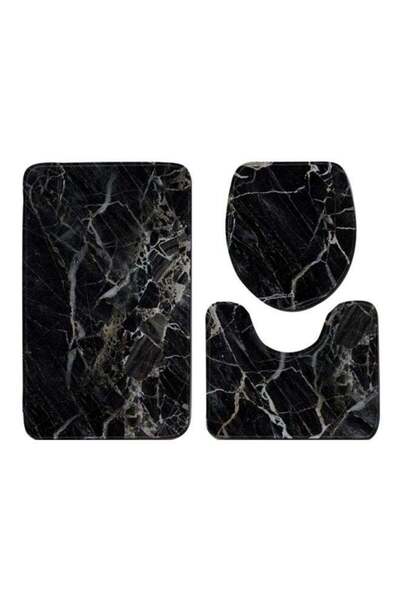 Arabest 3-Piece Marble Bath Mat, Rectangular Mat( 75x45), U Shaped Mat(37.5x45), Toilet Cover(35x45)CM