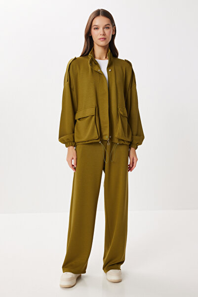 Lovelyİstanbul Modal Top and Bottom Set with Flap Pockets Lby0025 Olive Green