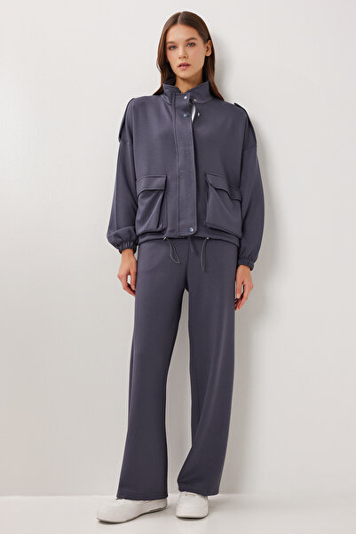 Lovelyİstanbul Modal Top and Bottom Set with Flap Pocket Lby0025 Smoked