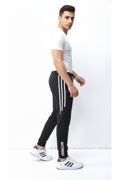 STITCH by MH Men’s Black Athletic Joggers with White Side Stripes
