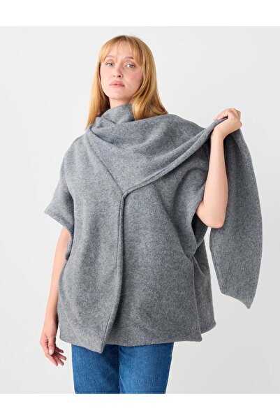 Jimmy Key Poncho gri confortabil din polar cu croială relaxată