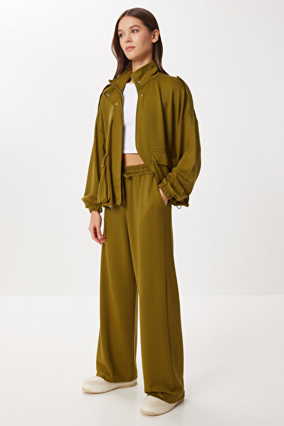 Lovelyİstanbul Modal Top and Bottom Set with Flap Pockets Lby0025 Olive Green