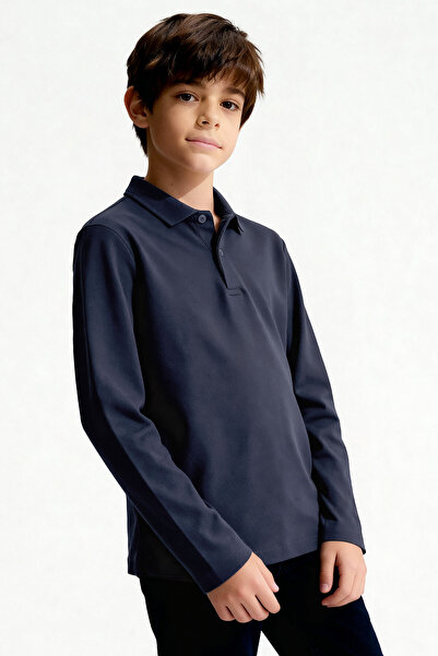 TOMMY LIFE Basic Polo Neck 2-Pack Black-Navy Blue Unisex Children's T-Shirt - 11170