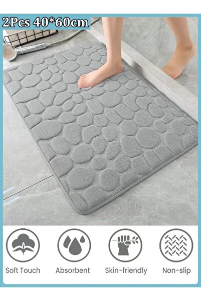 Generic 2Pcs Bathroom Rug Quick Dry Mat Bath Mat 40*60cm Cobblestone Floor Rug Water Absorbent Mat