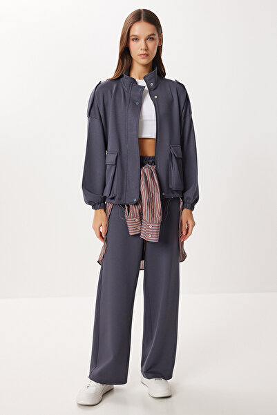 Lovelyİstanbul Modal Top and Bottom Set with Flap Pocket Lby0025 Smoked