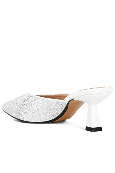 london Rag Women White Rhinestones Embellished Satin Mules