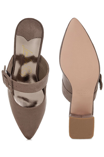 london Rag Women Buckle Strap Detail Microfiber Mules in Taupe