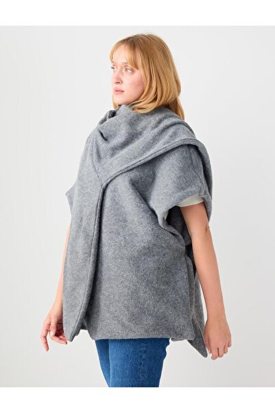 Jimmy Key Poncho gri confortabil din polar cu croială relaxată