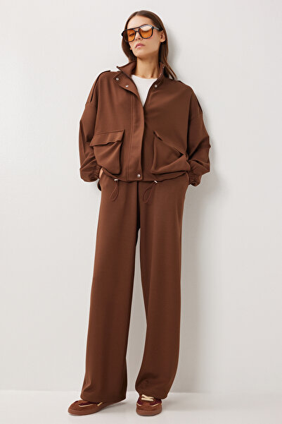 Lovelyİstanbul Modal Top and Bottom Set with Flap Pocket Lby0025 Brown