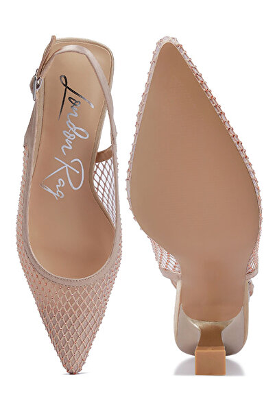 london Rag Women Rhinestone Embellished Slingback Mules in Beige