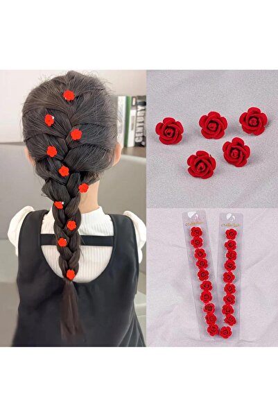 REBORN DESIGN Rose Model Red Color 10-Piece Flocked Charm Hair Ring