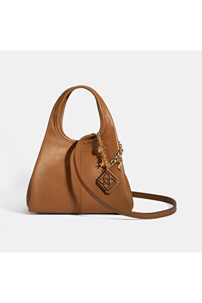 Desa Women's Tan Leather Handbag with Charm Accessories