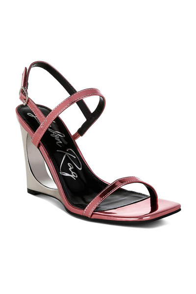 london Rag Women Metallic Fantasy Wedge Heel Sandals in Pink
