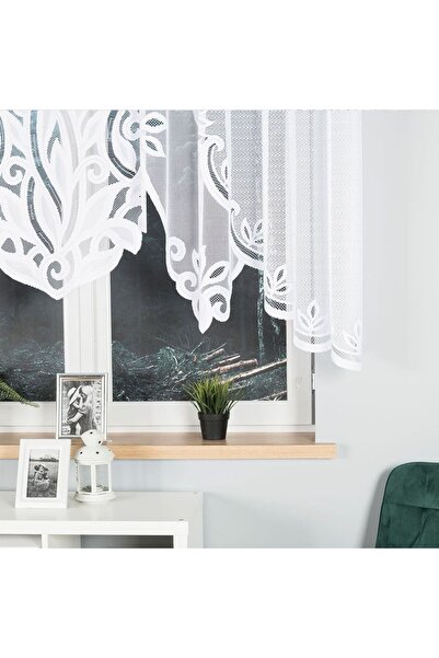 OTHERONE POLA - Ready-made jacquard curtain with a cut at the bottom - 300x140 cm - white