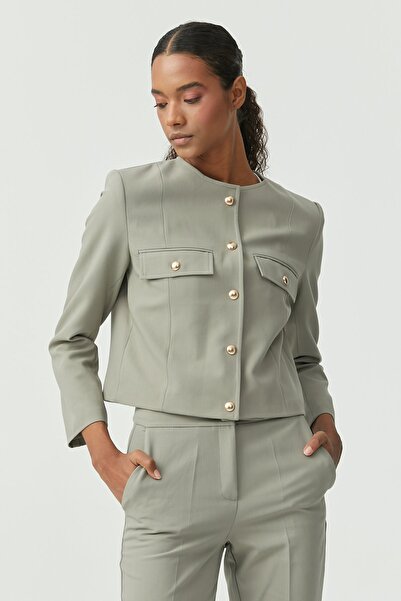 PAULMARK Γυναικείο κοντό μπουφάν με χρυσά κουμπιά