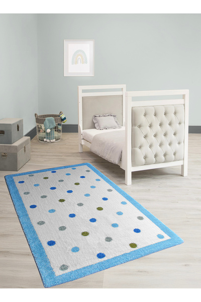 Moda Dekor Puantiyeli 120x180cm Mavi Çocuk Odası Halısı |Yıkanabilir,Kaydırma...
