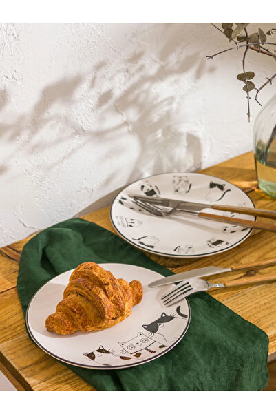 LC Waikiki Kedi Printed Ceramic 2-Piece Cake Plate - 20 cm