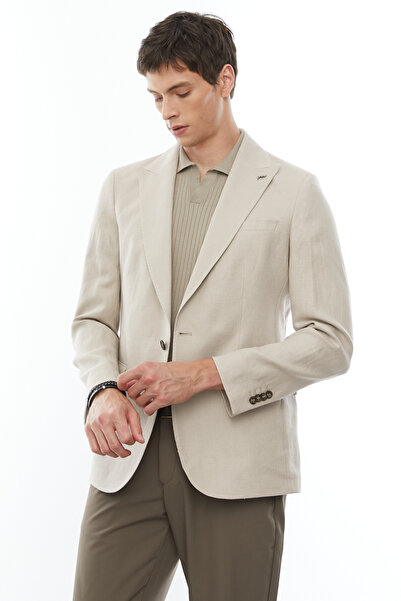 PAULMARK Ανδρικό λινό μπουφάν με γιακά χελιδονοουράς