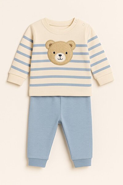 dinamik çocuk Baby boy big bear embroidered Transitional 2-thread bottom top 2-piece set 3-6-9-12 months