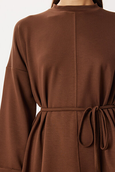 Lovelyİstanbul Lace-Up Detailed Top and Bottom Modal Set Lby0026 Brown