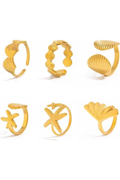 erorex Bukela 6pcs Gold Summer Beach Rings Set Seashell Ring for Women Beachy Rings Stainless Steel...
