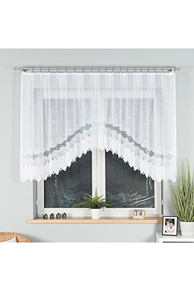 OTHERONE MODESTA - Ready-made jacquard curtain with a cut at the bottom - 250x120 cm - white