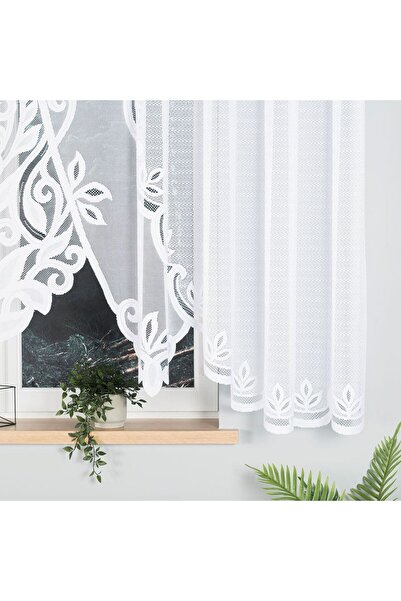 OTHERONE POLA - Ready-made jacquard curtain with a cut at the bottom - 400x160 cm - white
