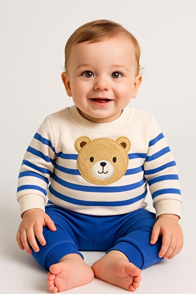 dinamik çocuk Baby boy big bear embroidered Transitional 2-thread bottom top 2-piece set 3-6-9-12 months
