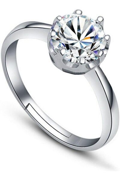 erorex Bling Queen Women's Silver Plated Polished Stone Adjustable Ring