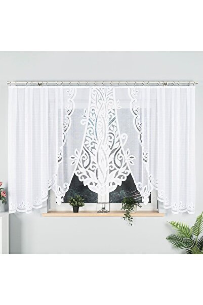 OTHERONE POLA - Ready-made jacquard curtain with a cut at the bottom - 400x160 cm - white