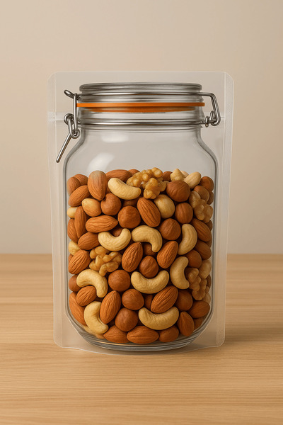 Plas+Plus Elit Kavanoz Tasarım Kilitli Şeffaf Doypack Kahve Kuruyemiş Bakliyat Saklama Torbası 17x27 cm 20Li