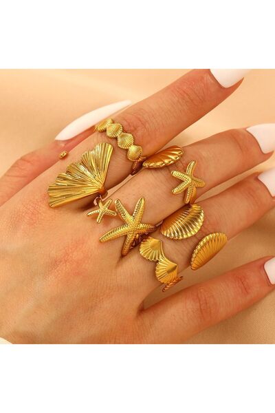 erorex Bukela 6pcs Gold Summer Beach Rings Set Seashell Ring for Women Beachy Rings Stainless Steel...