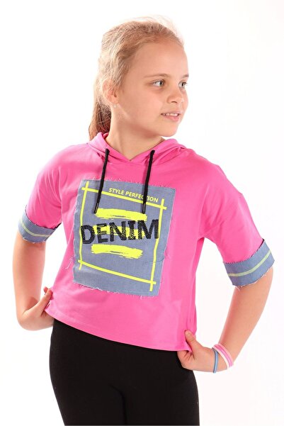 Toontoy Tricou cu mânecă scurtă și glugă, imprimat, pentru fete