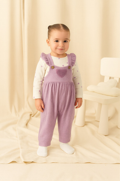 BUUFUU Kız Bebek Takım Waffle Kumaş Bebek Tulum Takımı Fırfırlı Askılı Tulum ...