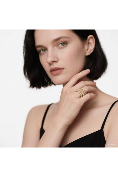 erorex Gold Plated Eternity Ring Wedding Band for Men and Women, 3mm Stackable Halo with Three-Row...