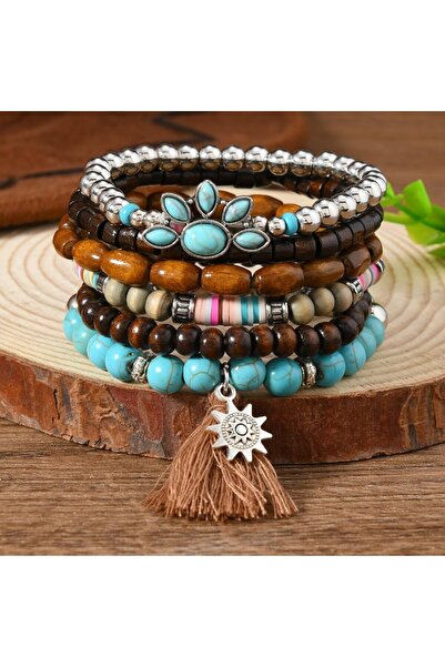 erorex Bukela New Wooden Bead Beaded Turquoise 6 piece Men's and Women's Bracelets Are Suitable for...