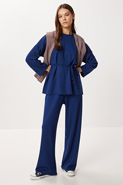 Lovelyİstanbul Lace-Up Detailed Top and Bottom Modal Set Lby0026 Dark Blue