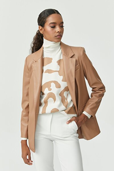 PAULMARK Jachetă din piele căptușită pentru femei, cu un singur nasture