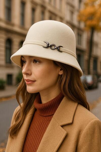 Külah Women's Wool Cloche Bucket Hat – Modern Design with Chain Buckle
