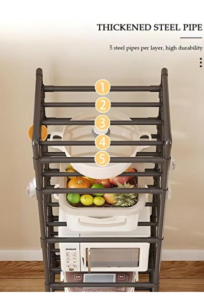 DOMEET 5 Tier Storage Shelves, Stable Kitchen Shelf Organizer, Storage Rack with Wheels and Armrests