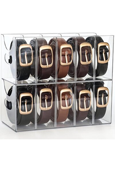 Slasa Clear Stackable Belt Organizers, 5-Compartment Adjustable Storage Bins ...