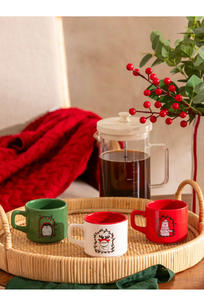 LC Waikiki Mixed Printed New Year Themed Mug Set of 3, 184 ml