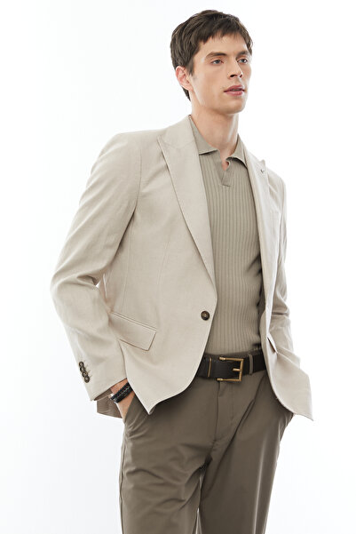 PAULMARK Ανδρικό λινό μπουφάν με γιακά χελιδονοουράς