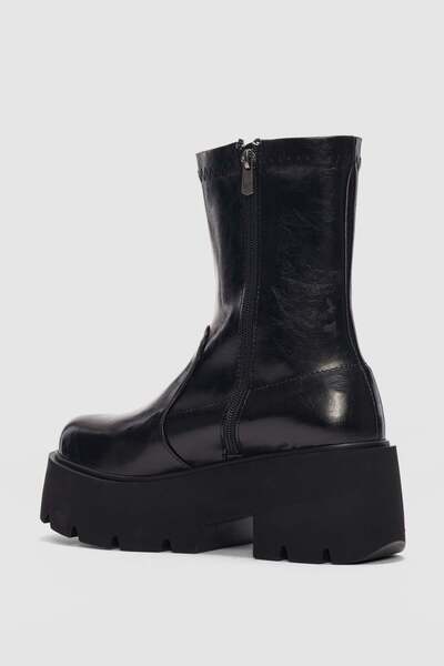 selin shoes Drois High Sole Women's Stretch Boots-Black Patent Leather