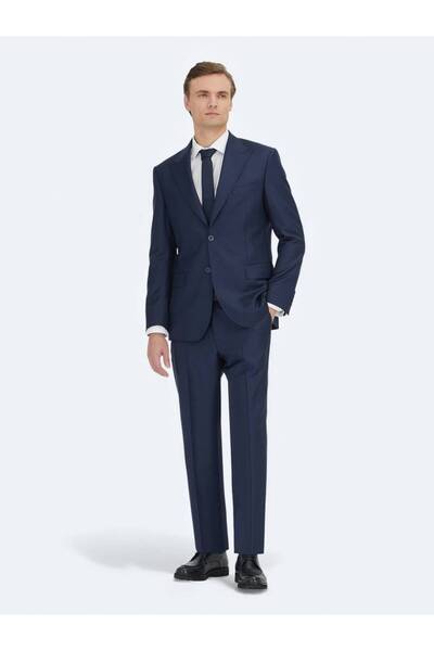 Kip Navy Blue Micro Modern Fit 100% Wool Suit